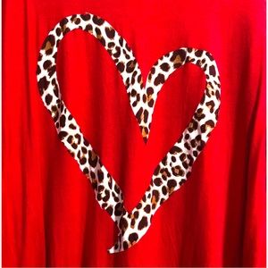 Heimish Red Leopard Heart Long Sleeve Shirt 2XL NWOT